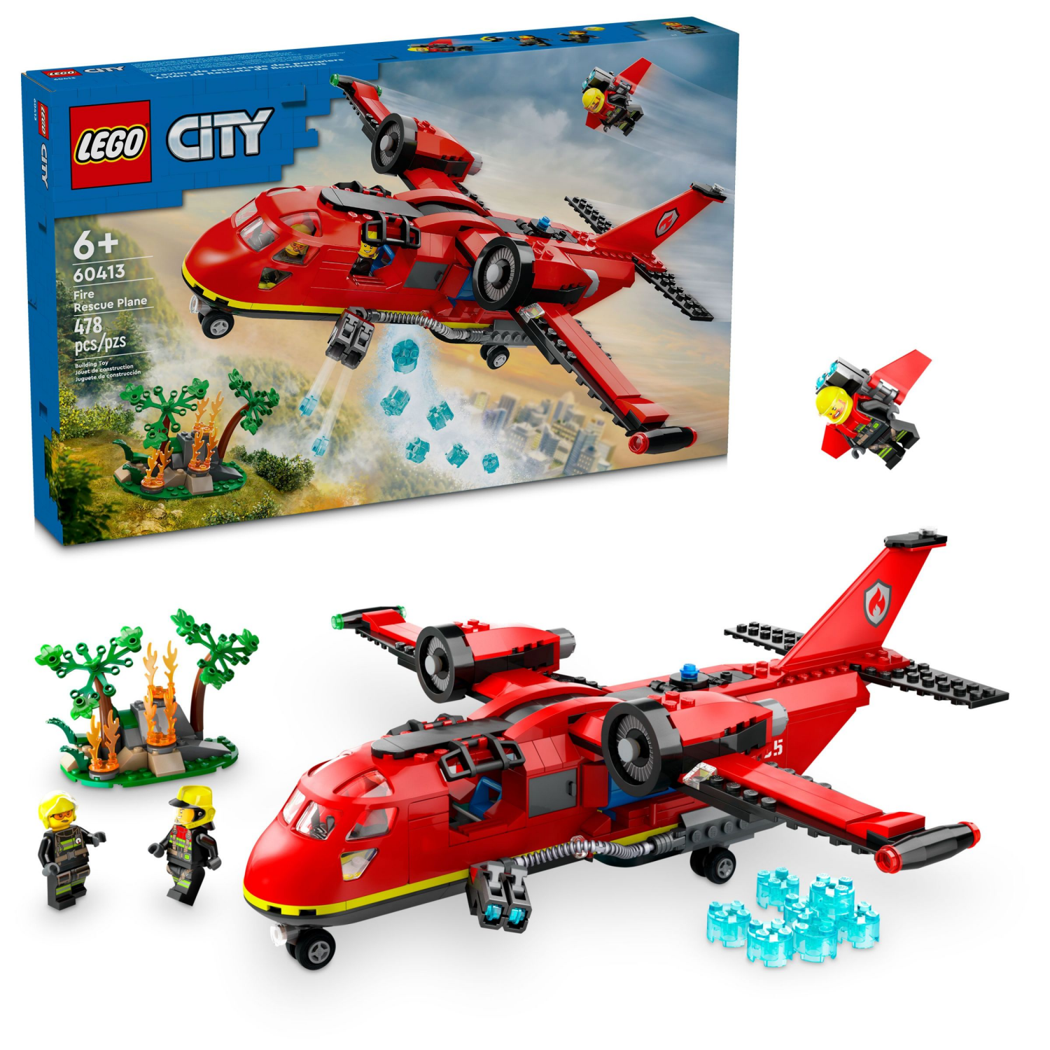 slide 1 of 6, LEGO City Fire Rescue Plane Toy for Kids Set 60413, 1 ct