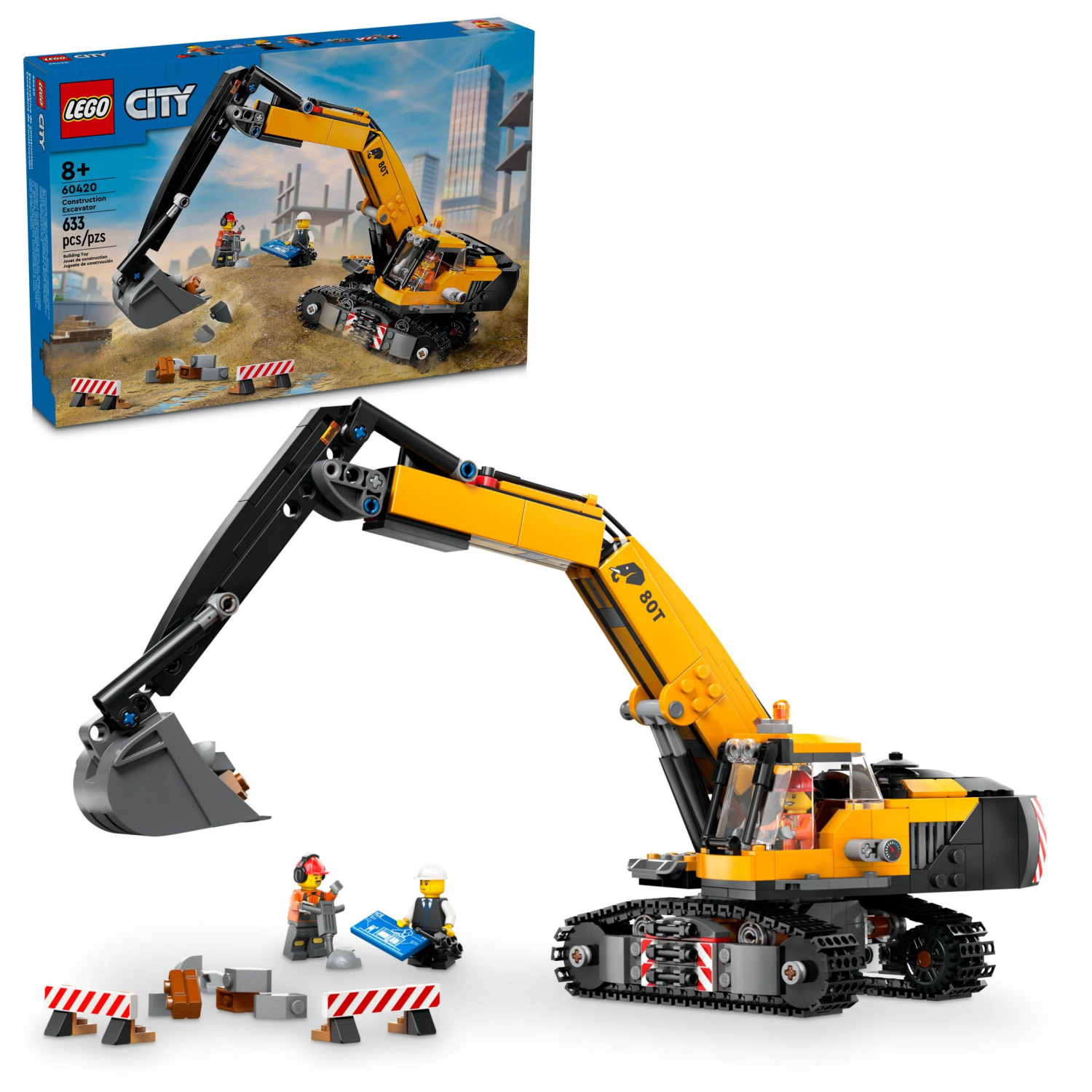 slide 1 of 6, LEGO City Yellow Construction Excavator Toy Digger 60420, 1 ct