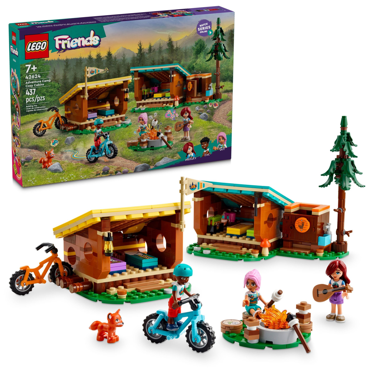 slide 1 of 4, LEGO Friends Adventure Camp Cozy Cabins Camping Toy 42624, 1 ct