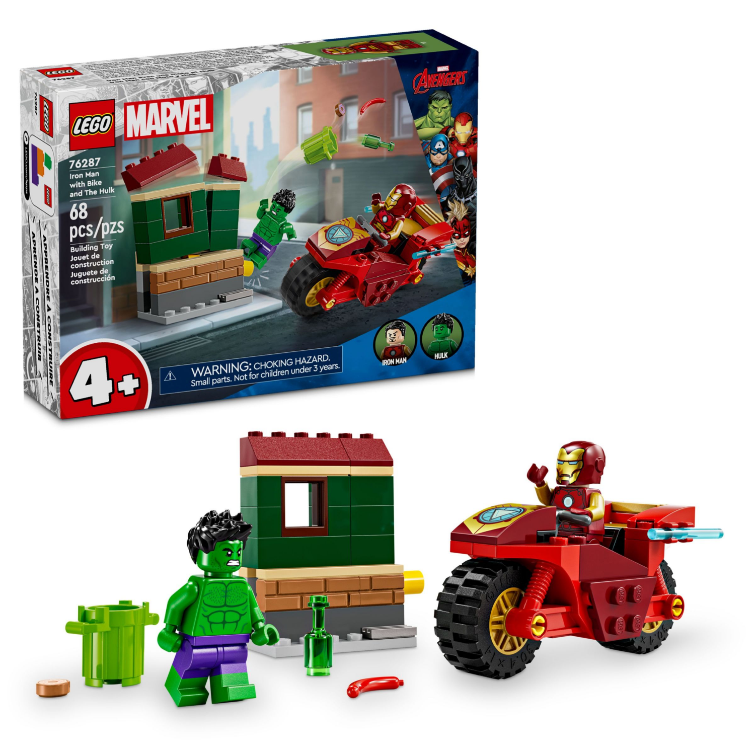 slide 1 of 6, LEGO Marvel Iron Man with Bike and The Hulk Building Toy 76287, 1 ct