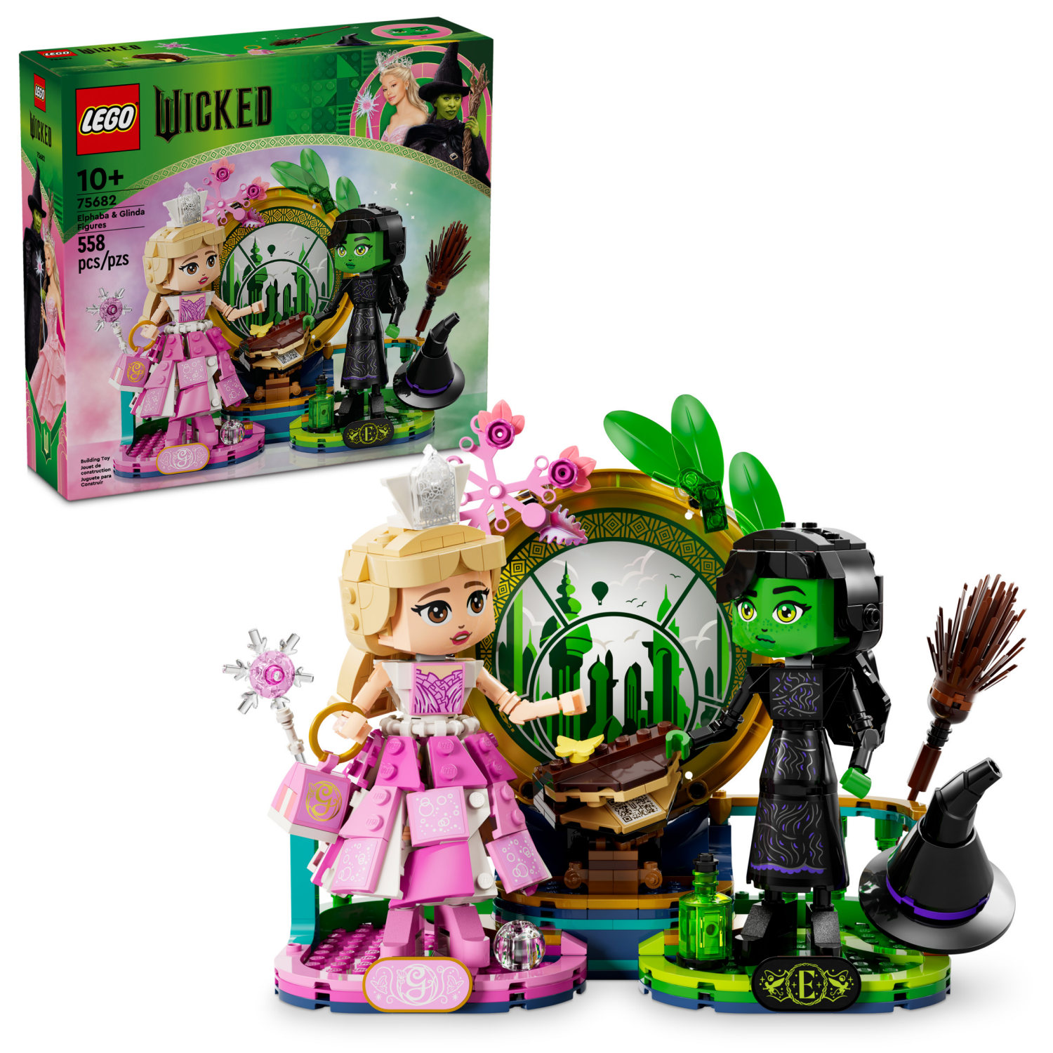 slide 1 of 6, LEGO Wicked Elphaba & Glinda Figures Fantasy Playset, Kids Witch Toys 75682, 1 ct