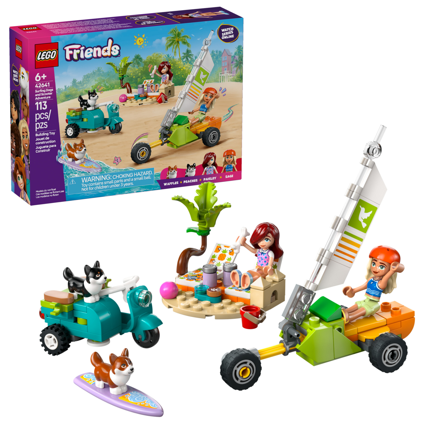 slide 1 of 6, LEGO Friends Surfing Dogs and Scooter Adventure Building Toy 42641, 1 ct