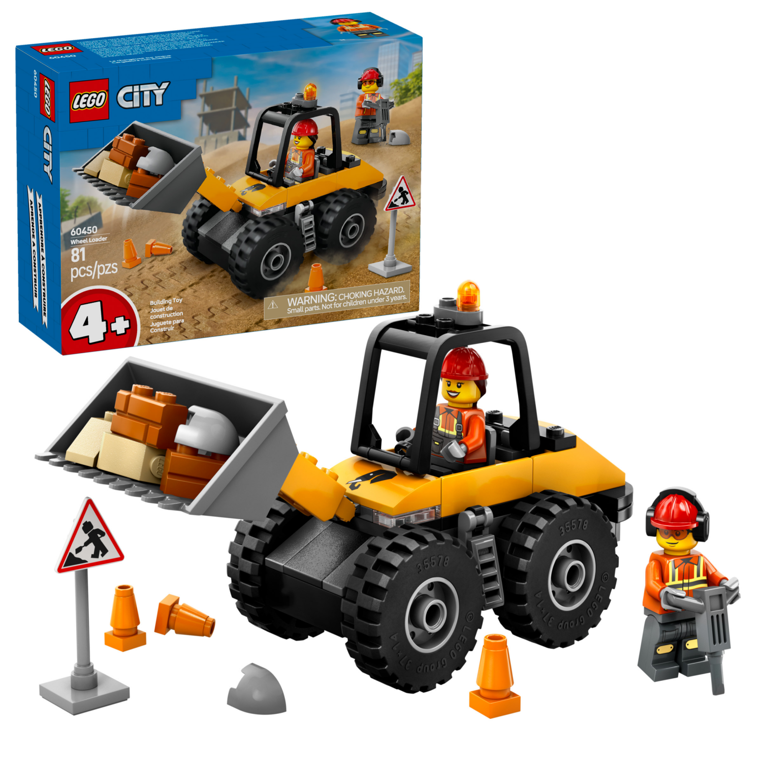 slide 1 of 6, LEGO City Yellow Construction Wheel Loader Building Toy 60450, 1 ct