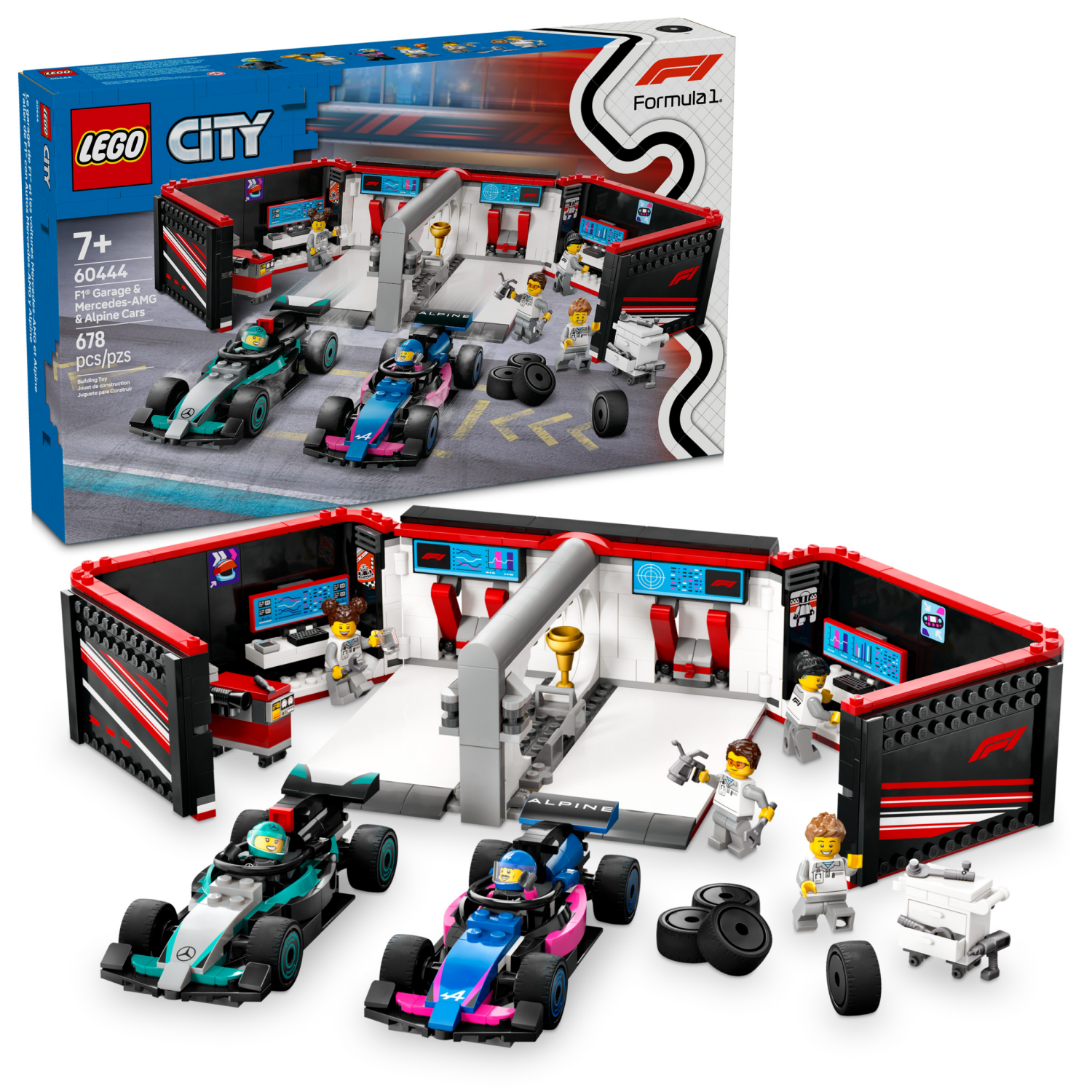 slide 1 of 6, LEGO City F1 Garage & Mercedes-AMG & Alpine Cars Toy 60444, 1 ct