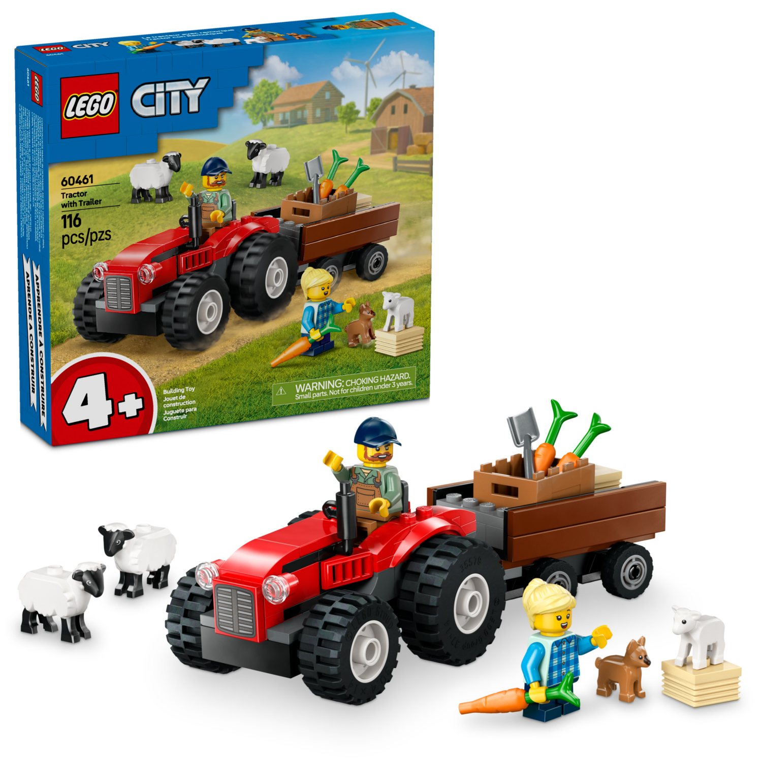 slide 1 of 6, LEGO City Red Farm Tractor with Trailer & Sheep Building Toy 60461, 1 ct
