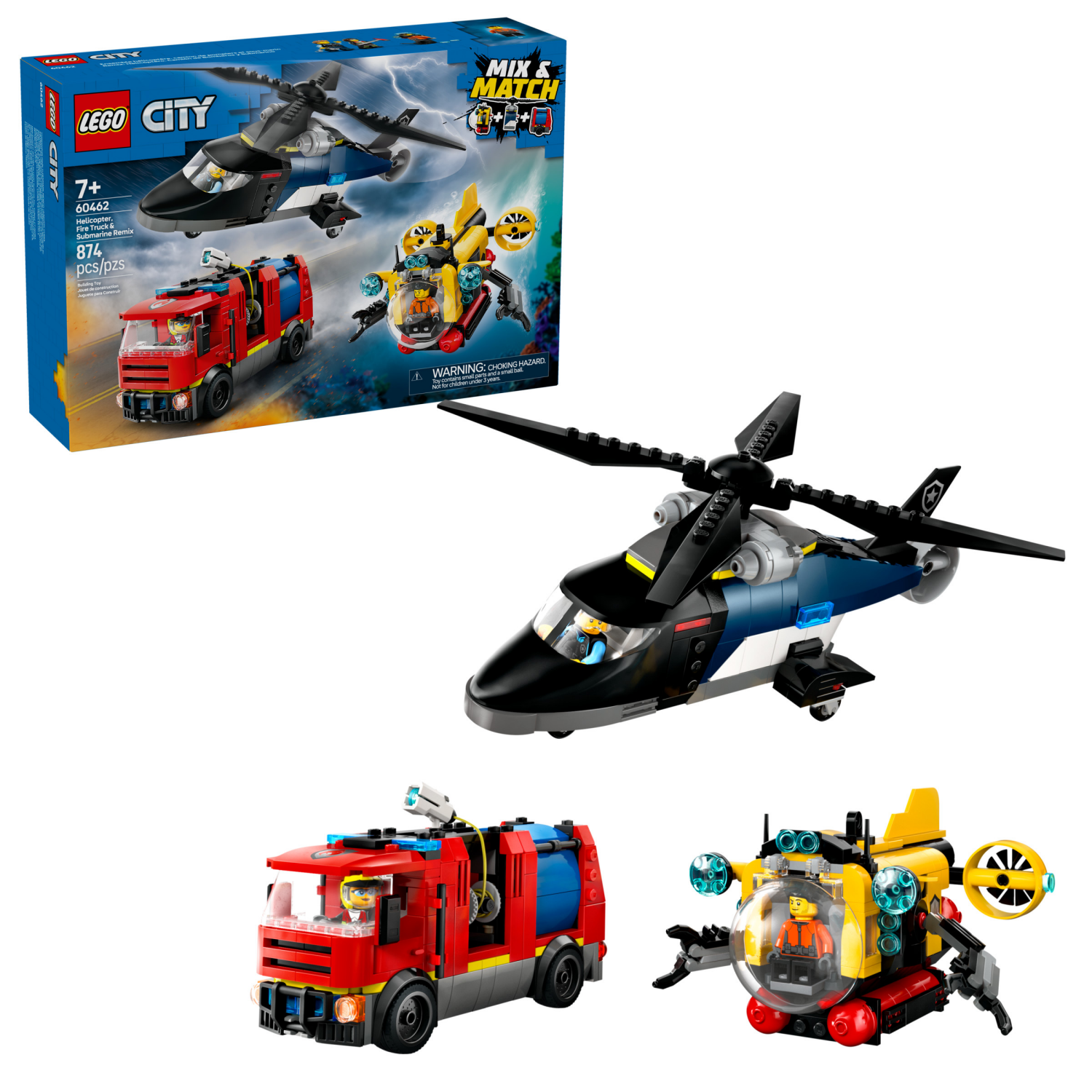 slide 1 of 6, LEGO City Helicopter, Fire Truck & Submarine Remix Building Toy 60462, 1 ct