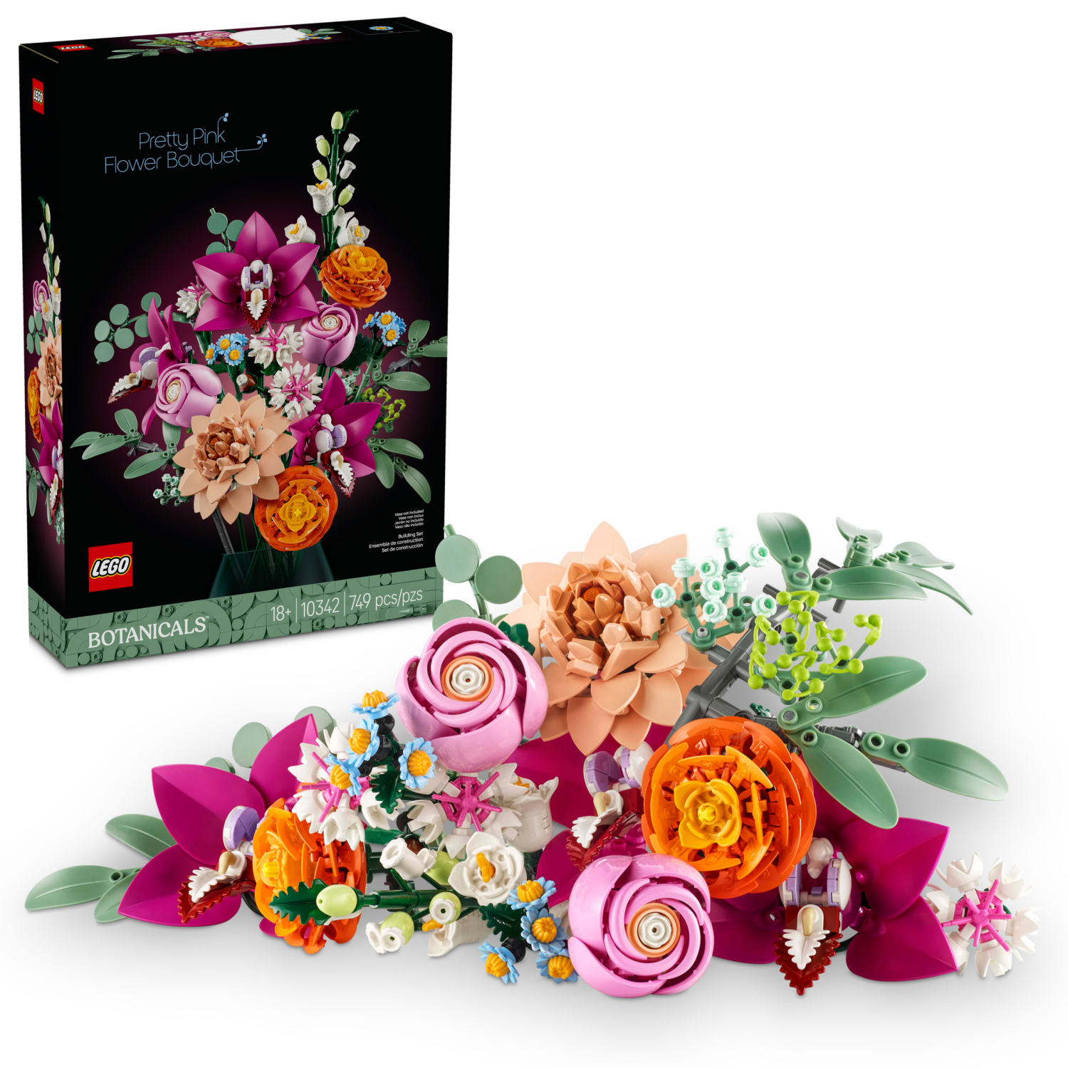 slide 1 of 6, LEGO Botanicals Pretty Pink Flower Bouquet for Home Décor 10342, 1 ct