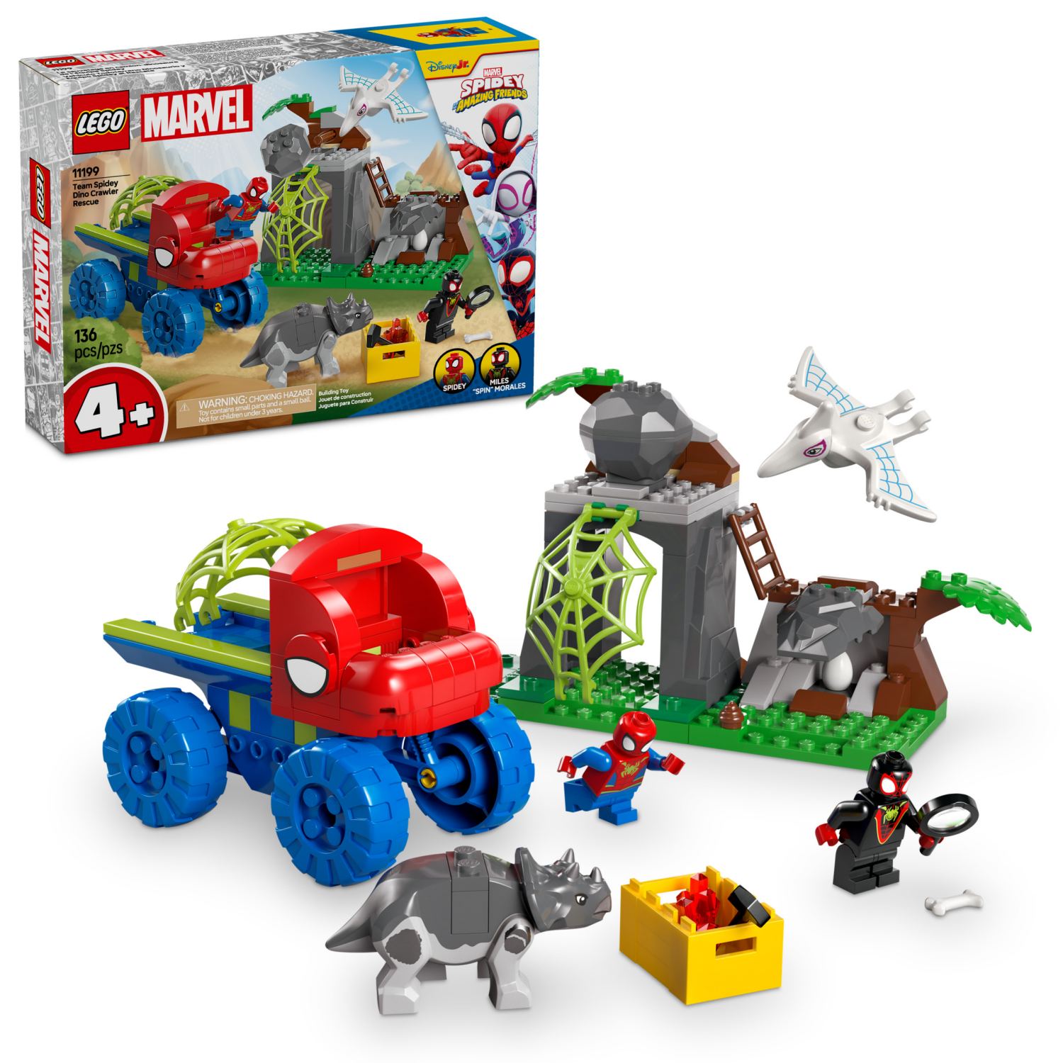 slide 1 of 6, LEGO Marvel Spidey And His Amazing Friends Team Spidey Dino Crawler Rescue Building Toy 11199, 1 ct