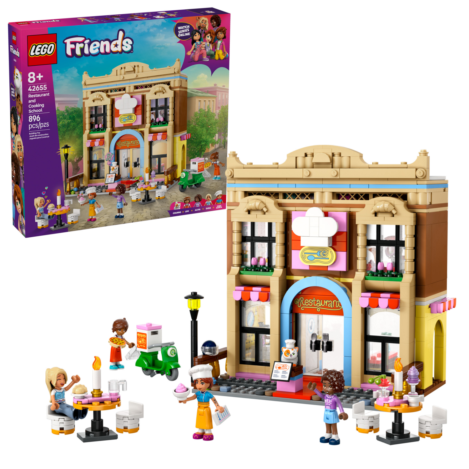 slide 1 of 6, LEGO Friends Restaurant and Cooking School Building Set 42655, 1 ct