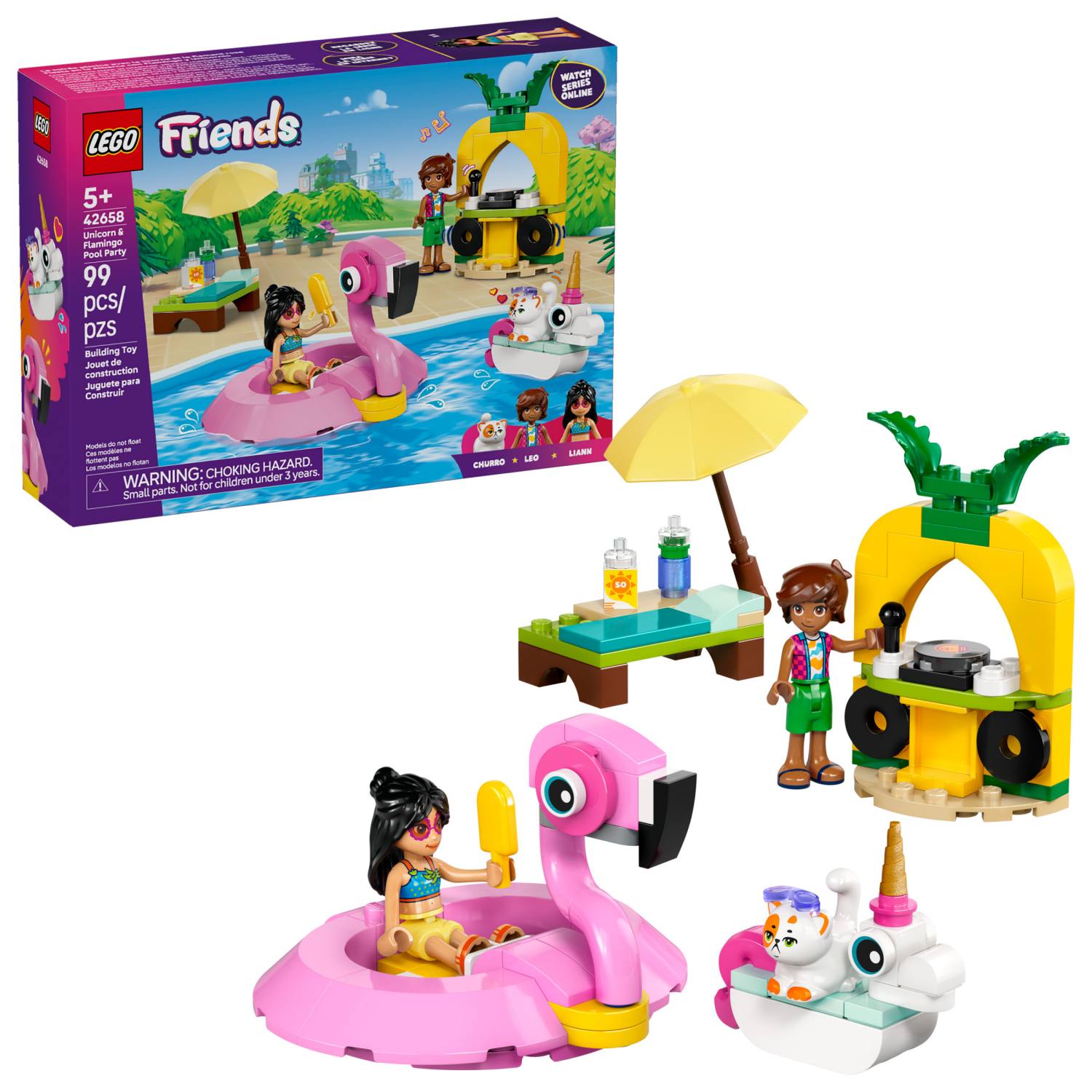 slide 1 of 6, LEGO Friends Unicorn & Flamingo Pool Party 42658, 99 ct