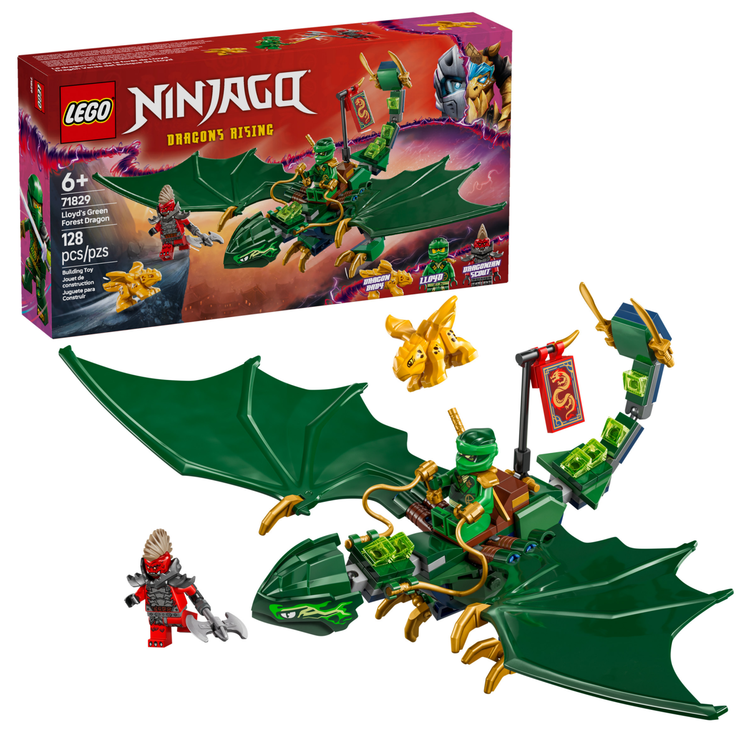 slide 1 of 6, LEGO NINJAGO Lloyd's Green Forest Dragon Toy 71829, 1 ct