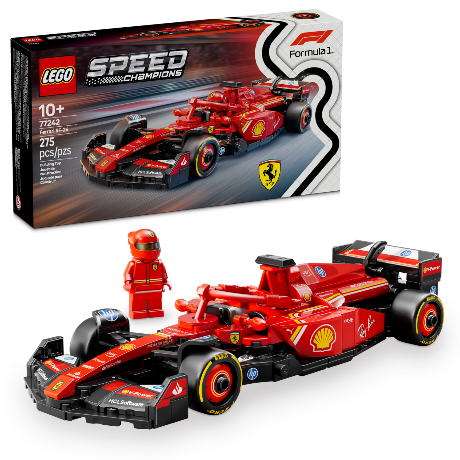 slide 1 of 6, LEGO Speed Champions Ferrari SF-24 F1 Race Car Building Set and Toy Driver 77242, 1 ct