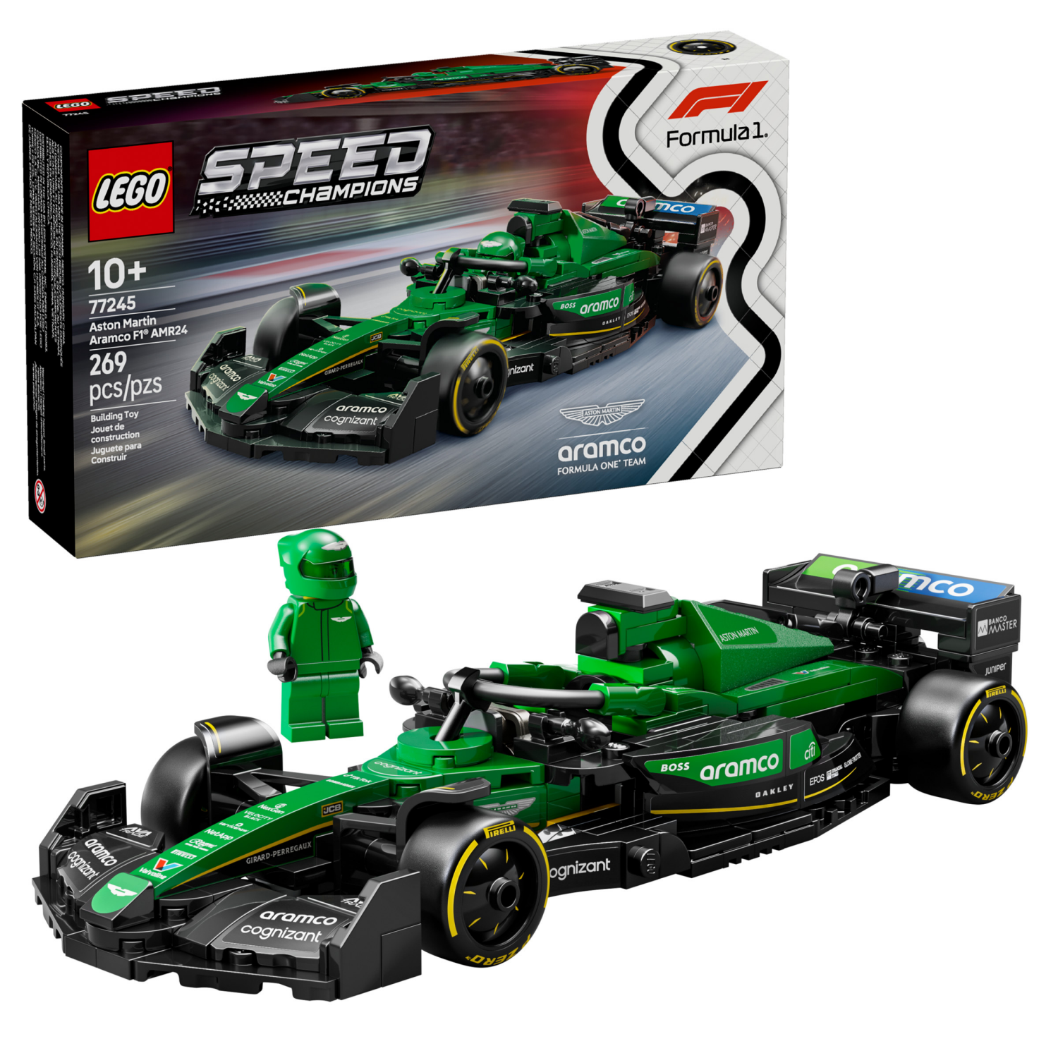 slide 1 of 6, LEGO Speed Champions Aston Martin Aramco F1 AMR24 Race Car Building Toy 77245, 1 ct
