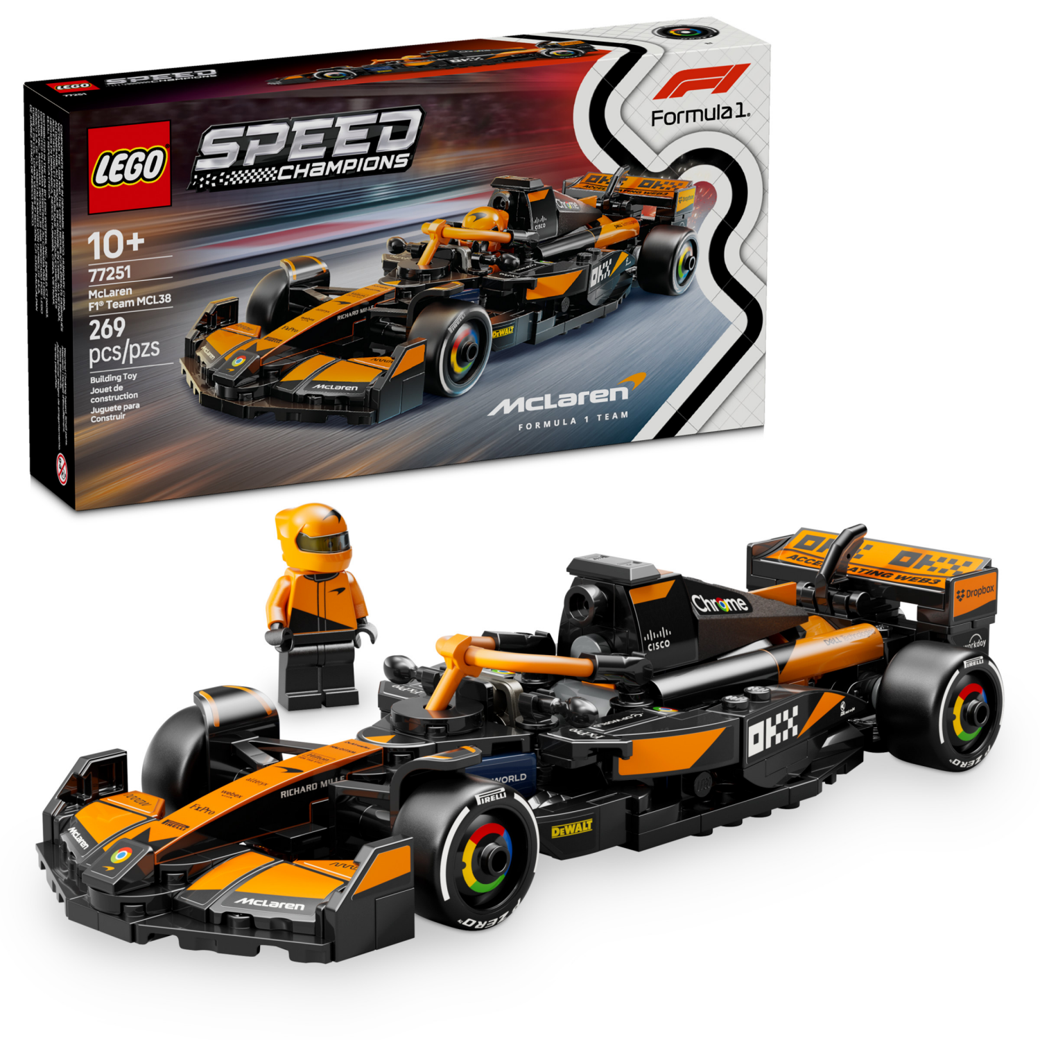 slide 1 of 6, LEGO Speed Champions McLaren F1 Team MCL38 Race Car Toy Building Set 77251, 1 ct