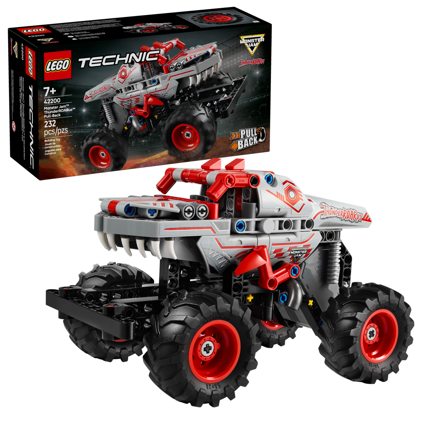 slide 1 of 6, LEGO Technic Monster Jam ThunderROARus Pull-Back Monster Truck Building Toy 42200, 1 ct