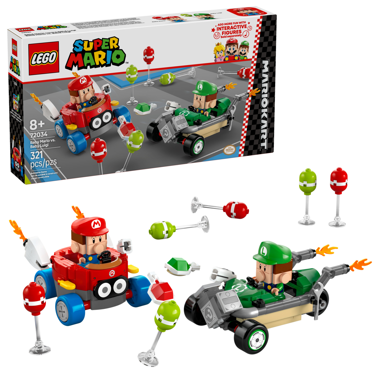 slide 1 of 6, LEGO Super Mario: Mario Kart Baby Mario vs. Baby Luigi Building Toy 72034, 1 ct