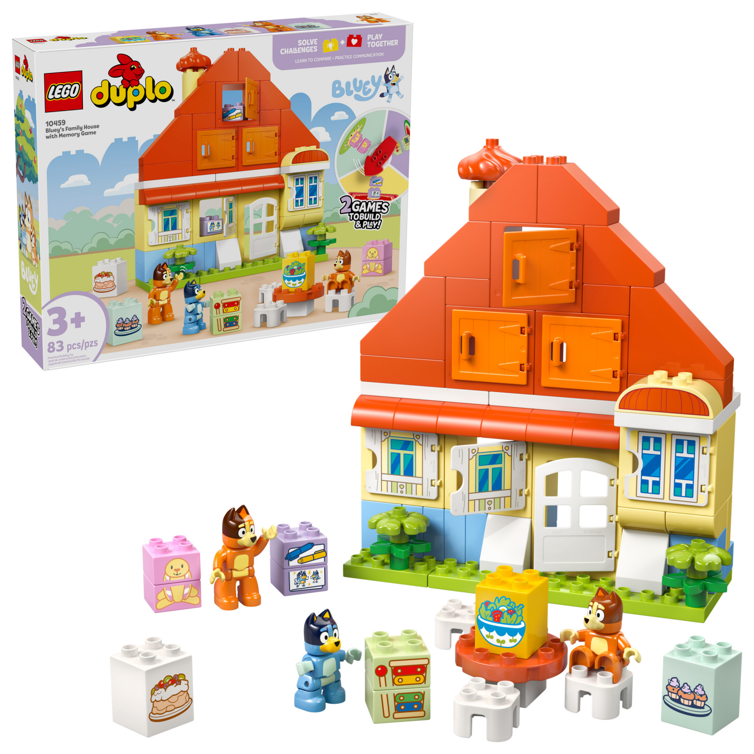 slide 1 of 6, LEGO DUPLO Bluey: Blueys Family House with Memory Game 10459, 1 ct