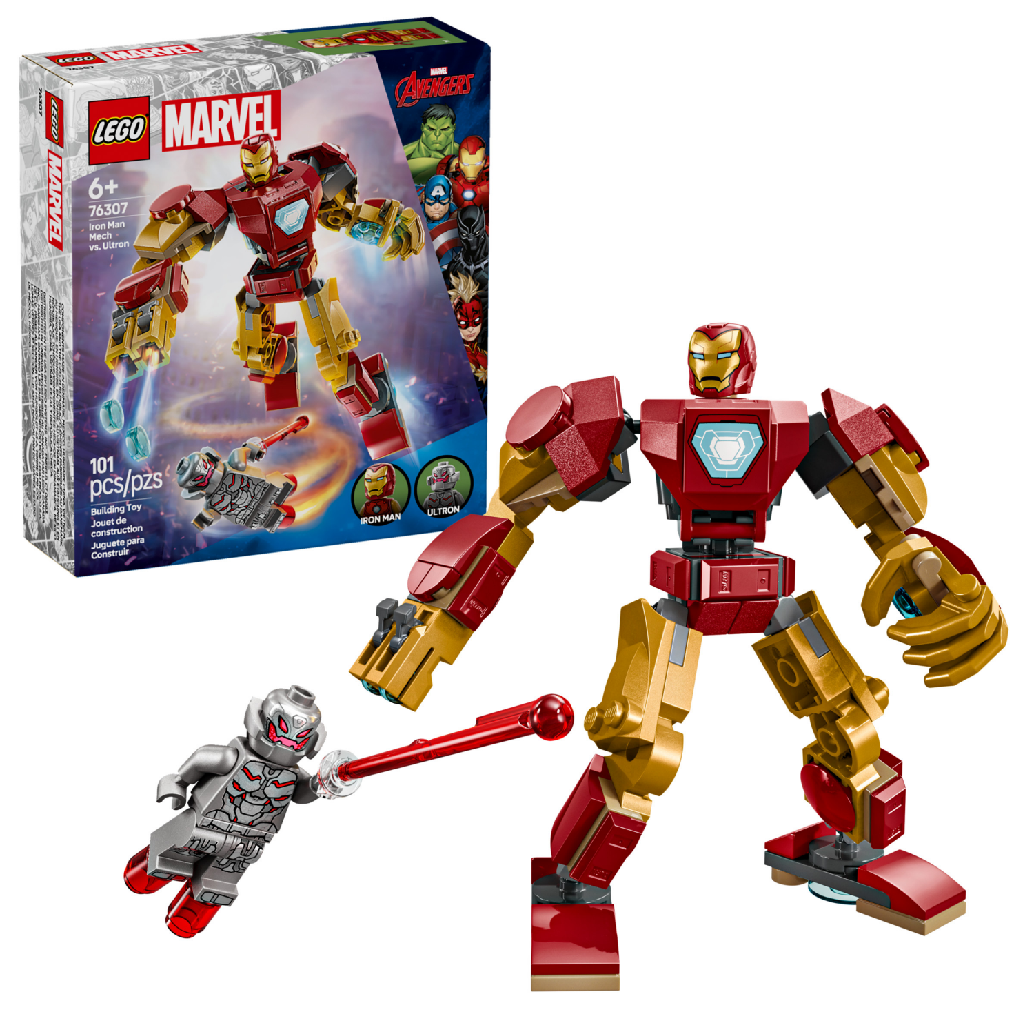 slide 1 of 6, LEGO Marvel Iron Man Mech vs. Ultron Building Toy Set 76307, 1 ct