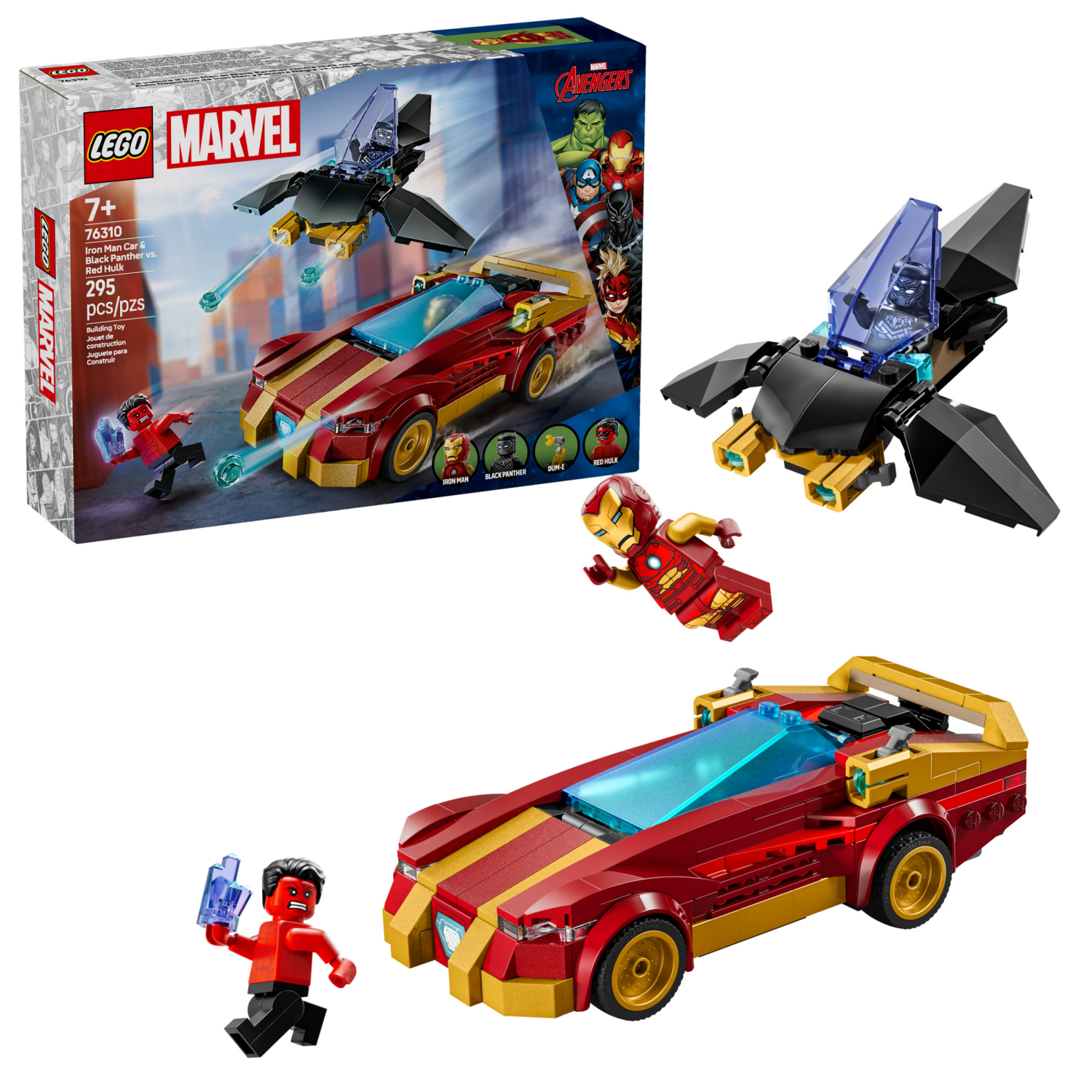 slide 1 of 6, LEGO Marvel Iron Man Car & Black Panther vs. Red Hulk Super Hero Building Toy 76310, 1 ct