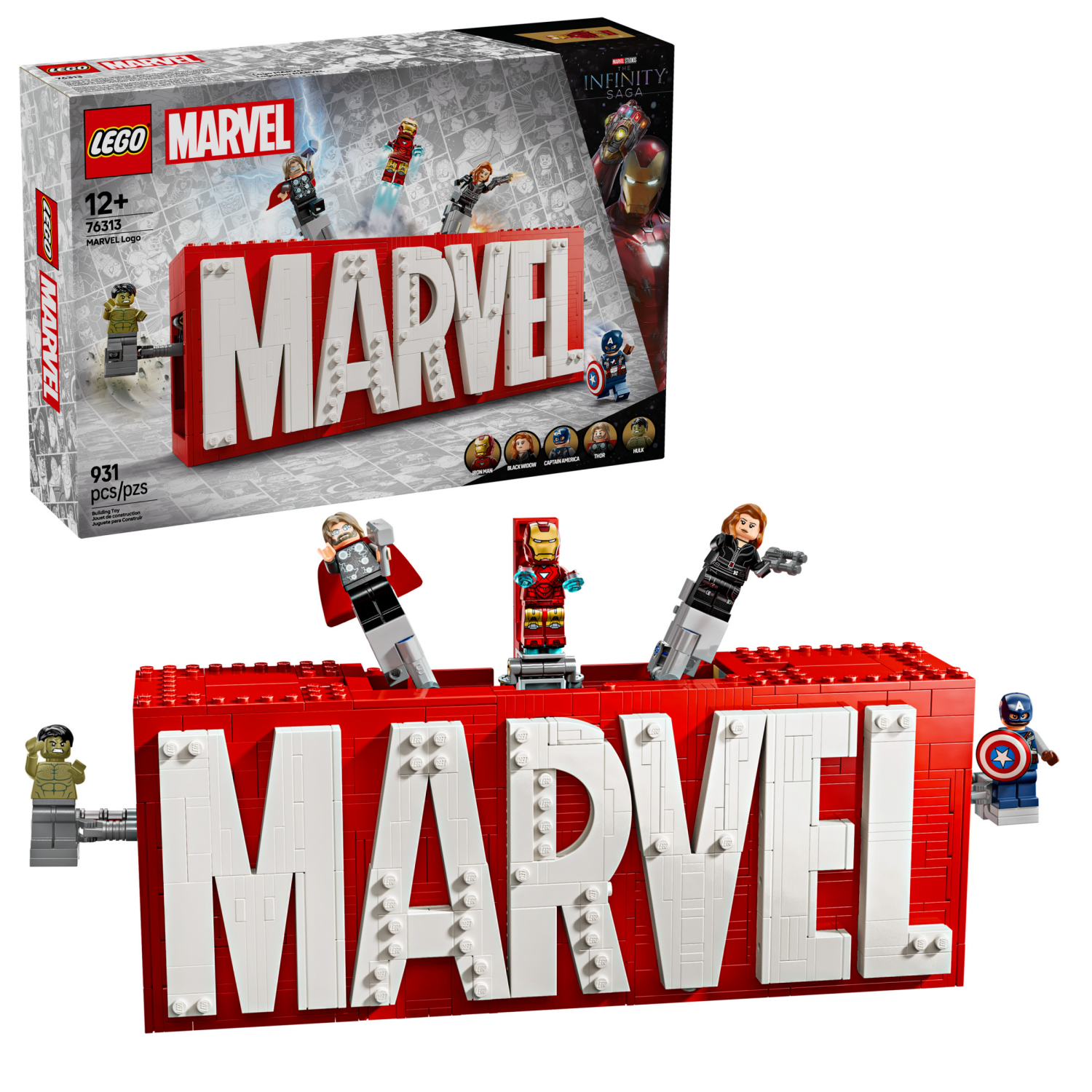slide 1 of 6, LEGO Marvel: MARVEL Logo & Minifigures Building Toy 76313, 1 ct
