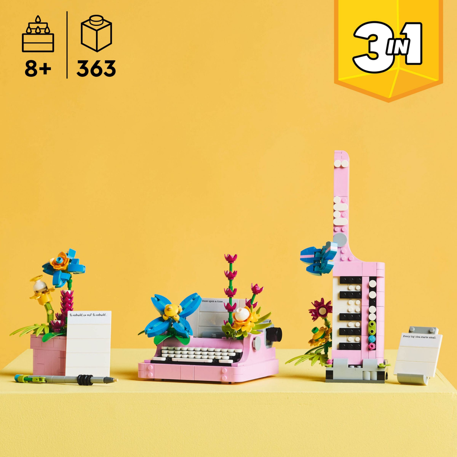 slide 2 of 6, LEGO Creator 3 in 1 Typewriter with Flowers Building Toy 31169, 1 ct