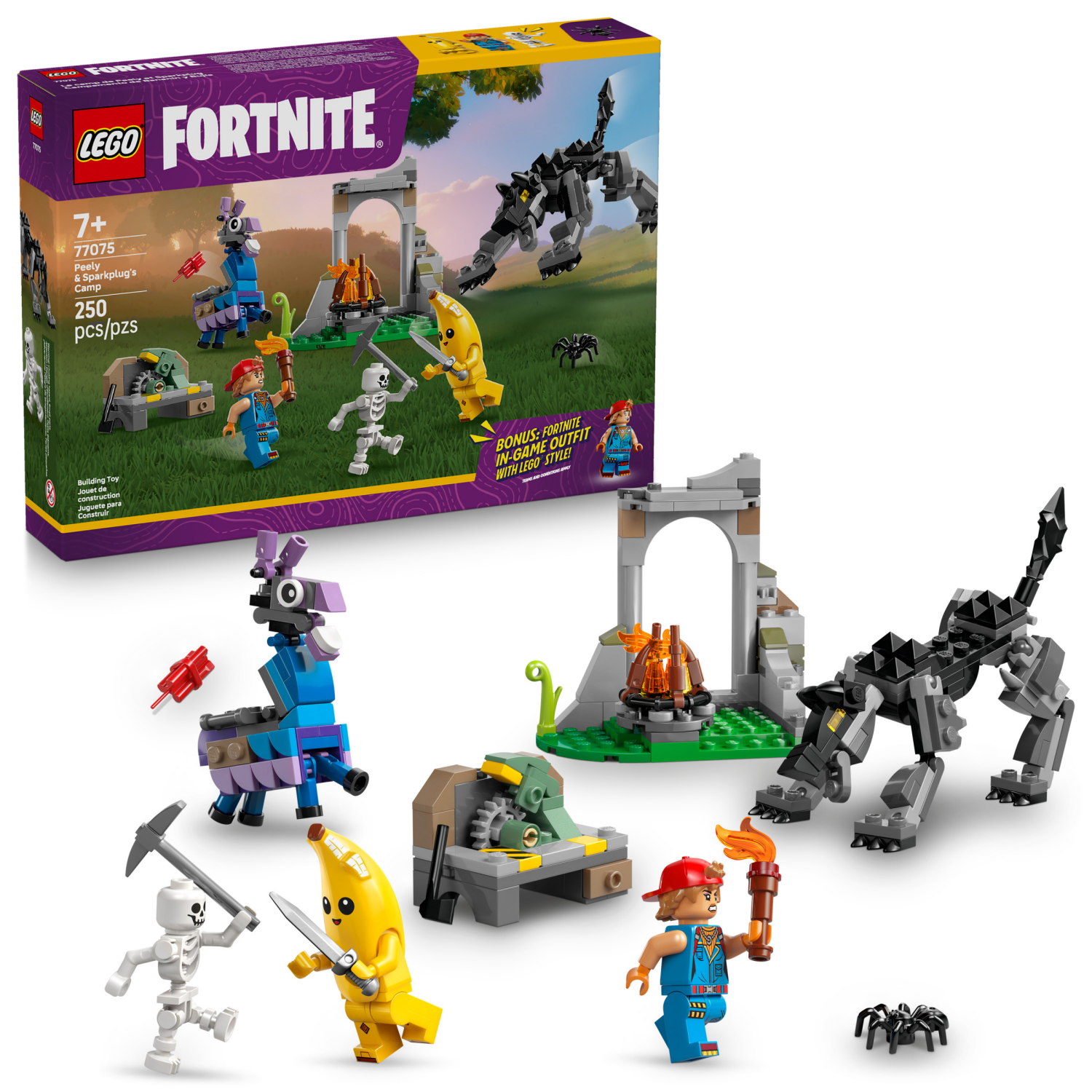 slide 1 of 6, LEGO Fortnite Peely & Sparkplugs Camp Toy 77075, 1 ct