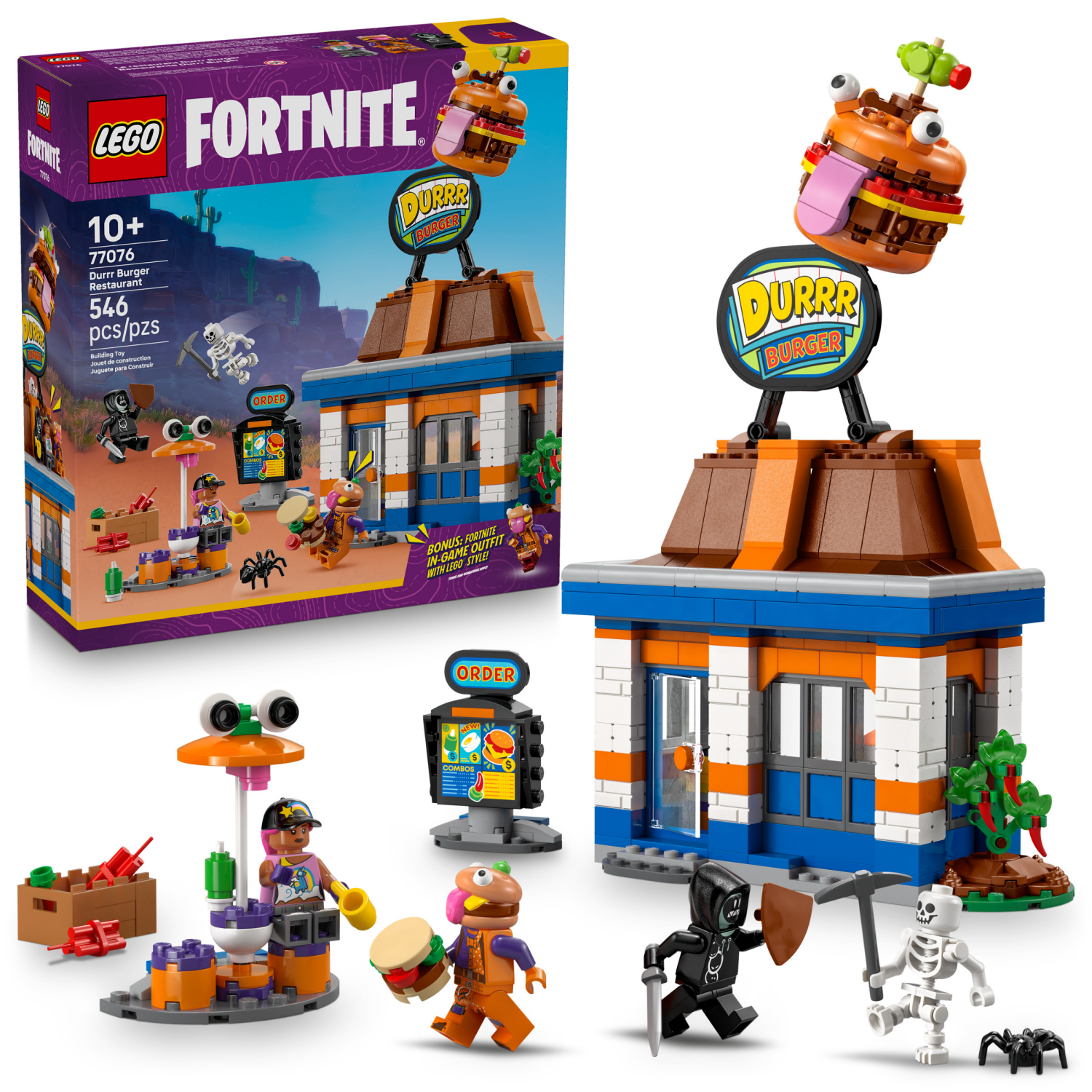 slide 1 of 6, LEGO Fortnite Durrr Burger Restaurant Kids Toy 77076, 1 ct