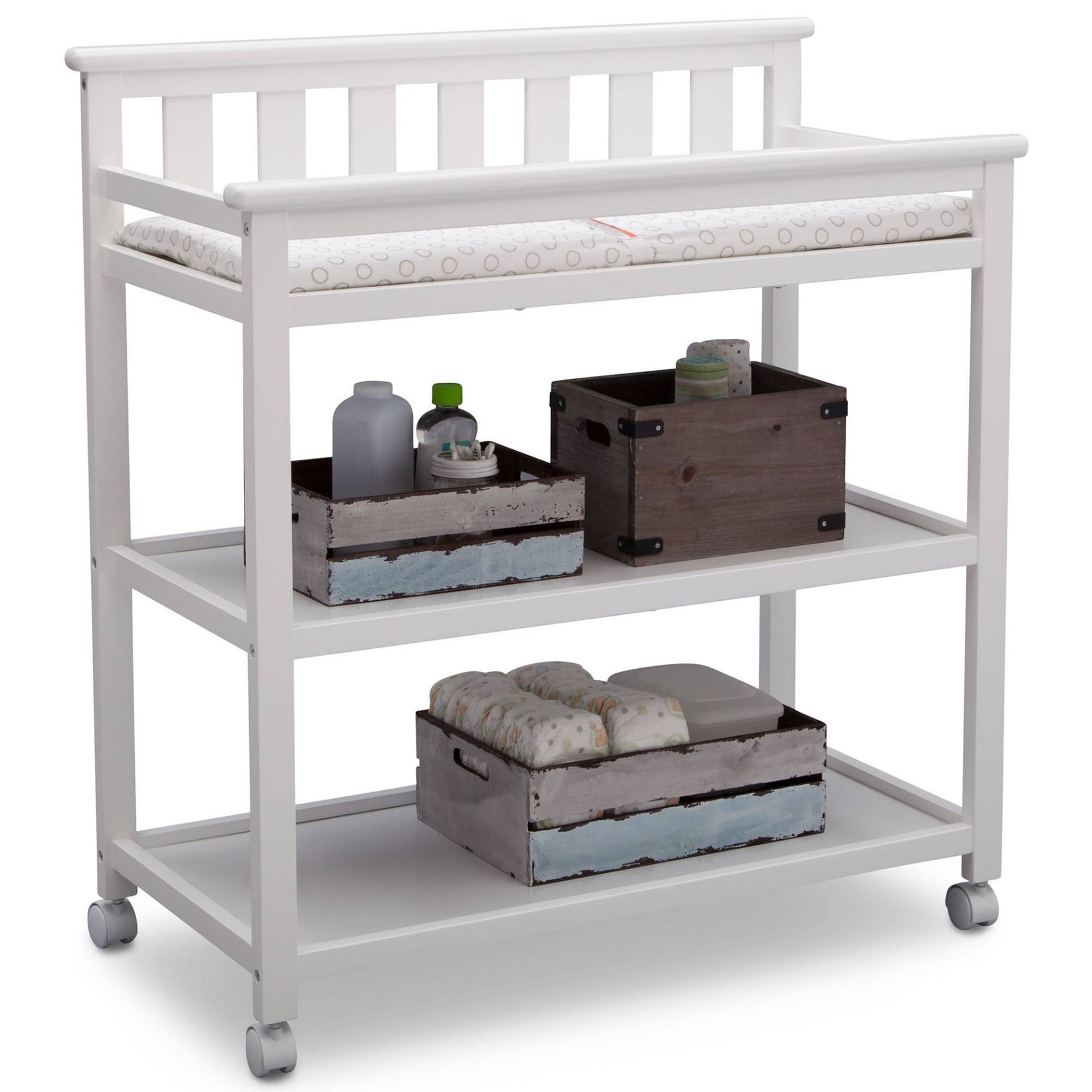 slide 1 of 7, Delta Children Adley Changing Table with Casters - Bianca White, 1 ct