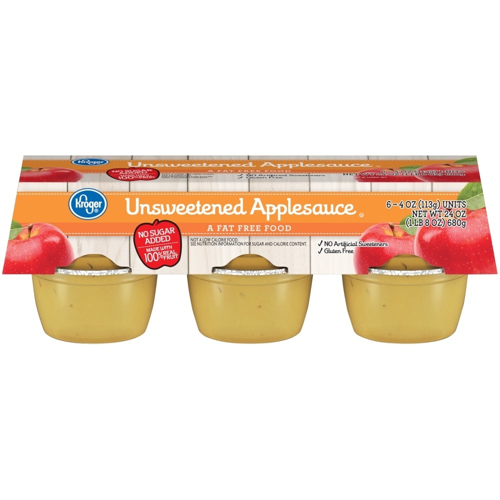 slide 1 of 1, Kroger Unsweetened Applesauce Bowls, 6 ct; 4 oz