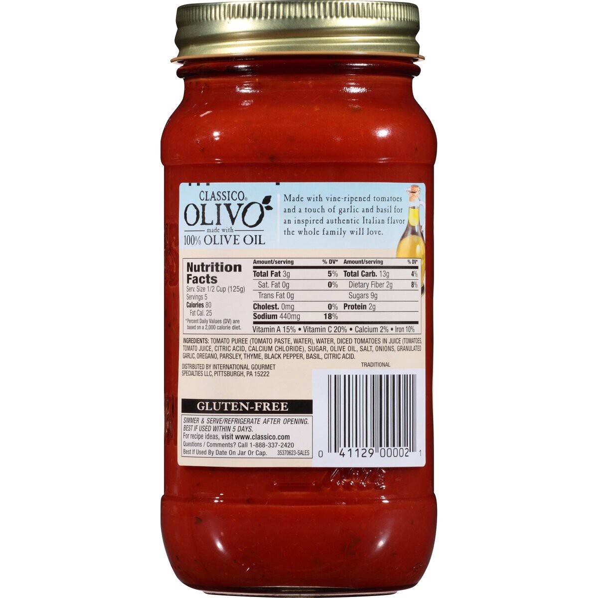 slide 7 of 7, Classico Olivo Traditional Sauce, 24 oz