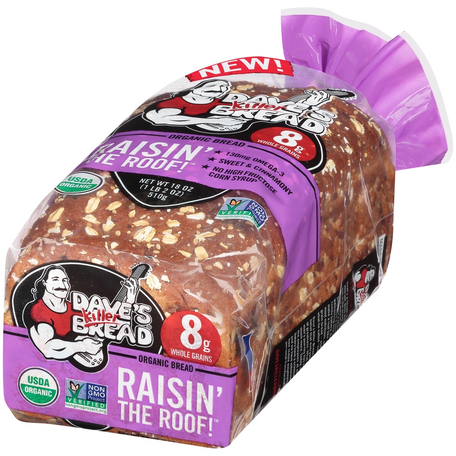 slide 6 of 8, Dave's Killer Bread Breakfast Bread, Organic, Raisin the Roof, 18 oz