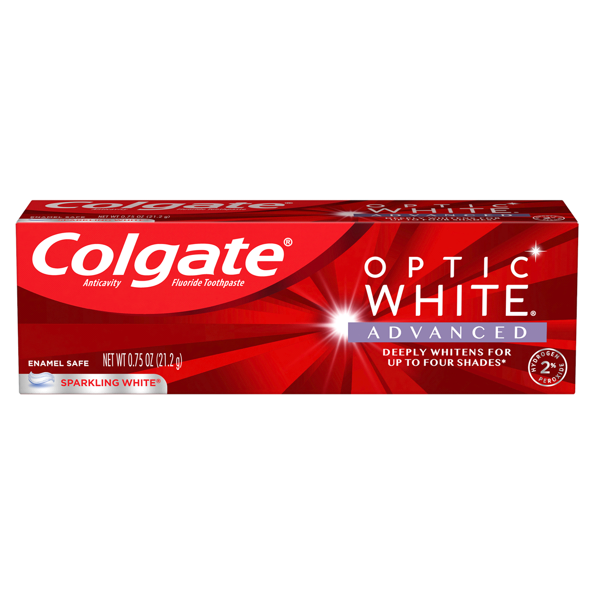 slide 1 of 17, Colgate Optic White Advanced Teeth Whitening Toothpaste, Sparkling White - 0.75 ounce, 0.75 oz