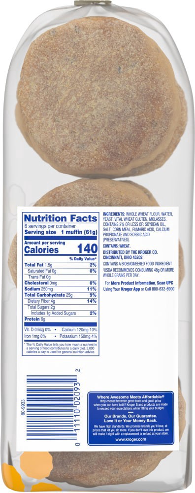 slide 2 of 4, Kroger 100% Whole Wheat English Muffins, 13 oz