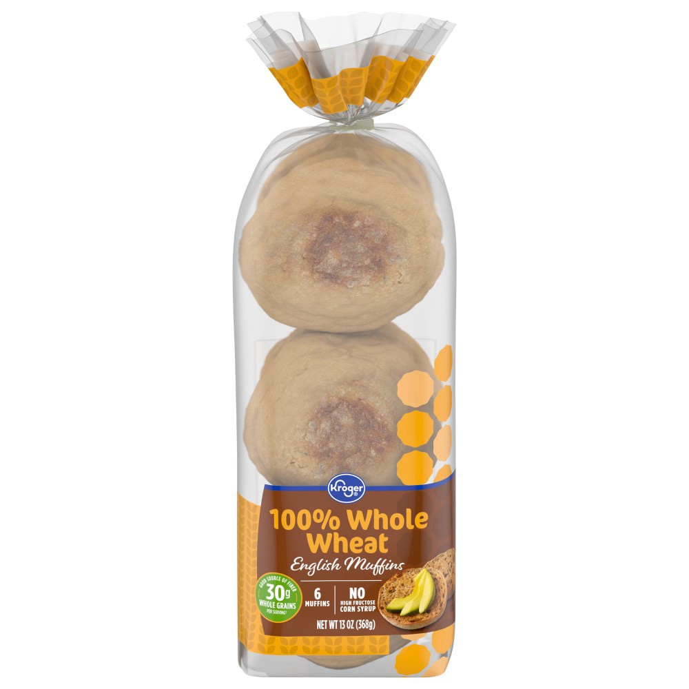 slide 1 of 4, Kroger 100% Whole Wheat English Muffins, 13 oz