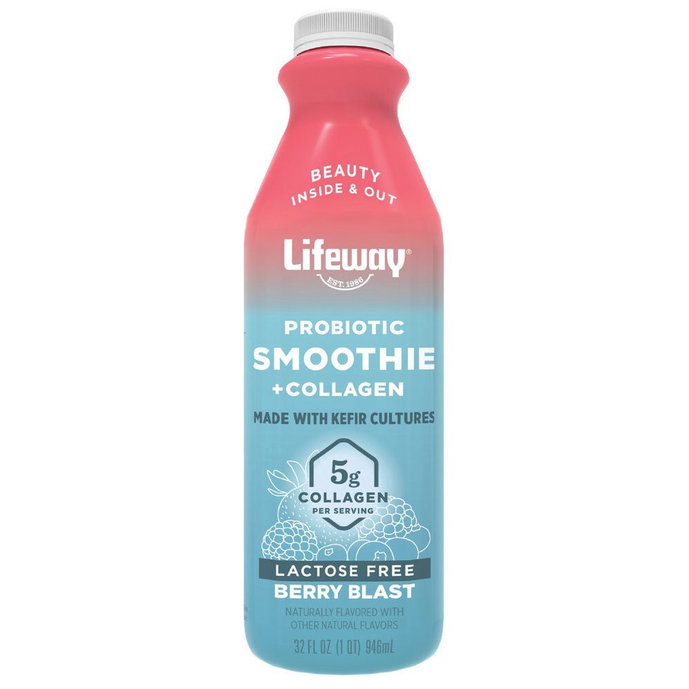 slide 1 of 1, Lifeway Probiotic Smoothie + Collagen - Berry Blast, 32 oz