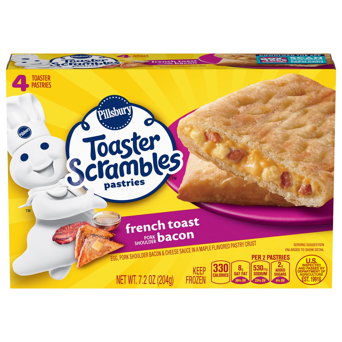 slide 1 of 15, Pillsbury Toaster Scrambles Pastries, French Toast Bacon, 7.2 oz