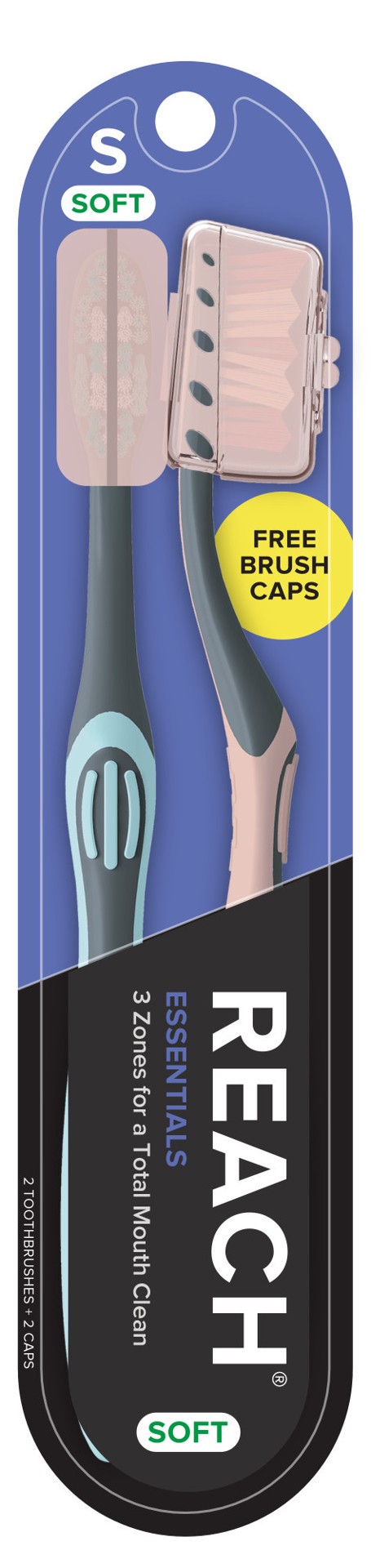 slide 1 of 1, REACH Crystal Reach Essentials Toothbrush, 2 ct, 1 ct