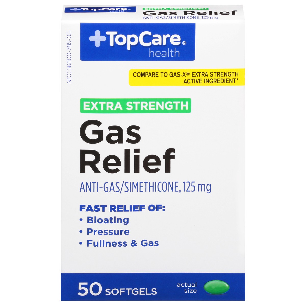 slide 1 of 9, TopCare Health Extra Strength Gas Relief Softgels, 50 ct