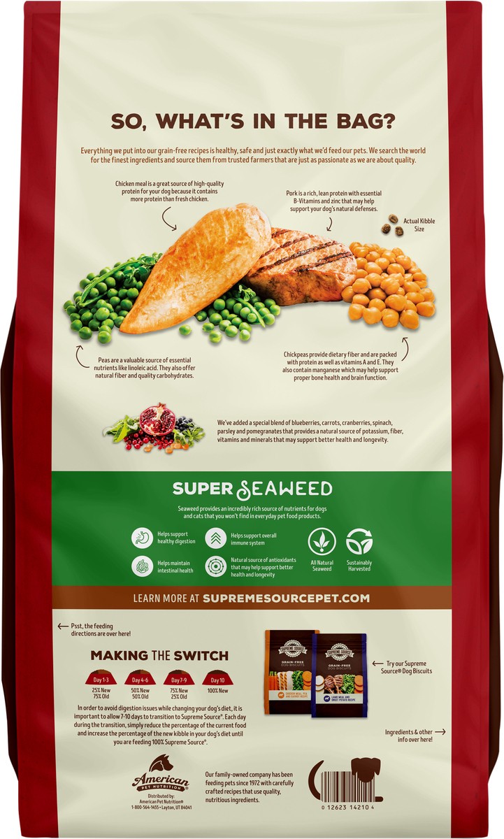 slide 2 of 3, Supreme Source Grain-Free Super-Premium Pork, Peas and Wild Boar Recipe Dog Food 22 lb, 22 lb