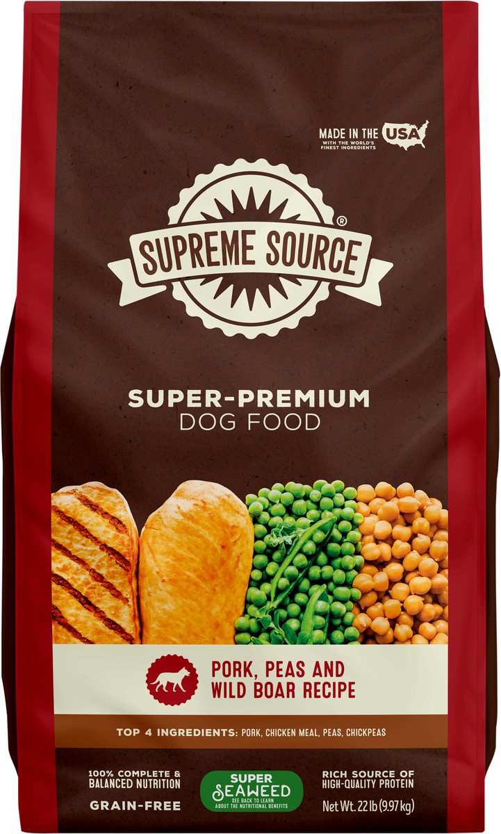 slide 3 of 3, Supreme Source Grain-Free Super-Premium Pork, Peas and Wild Boar Recipe Dog Food 22 lb, 22 lb