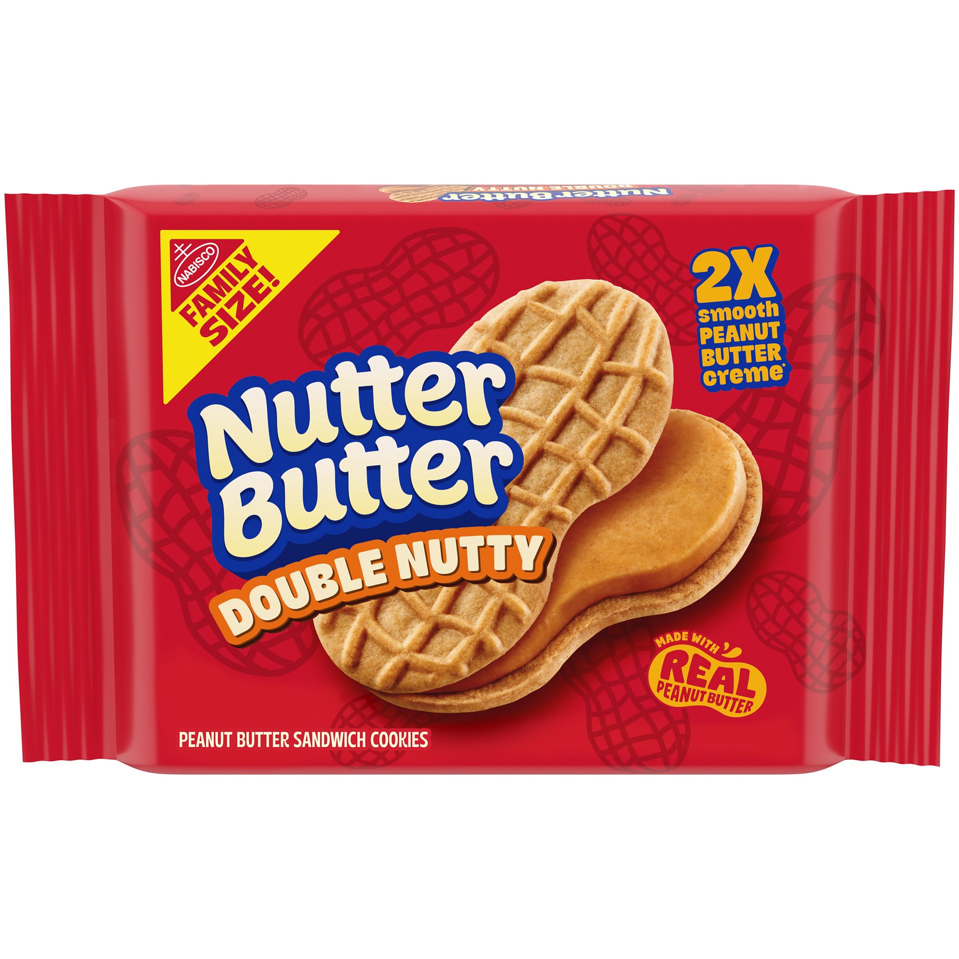 slide 1 of 9, NUTTER BUTTER Double Nutty Peanut Butter Sandwich Cookies, Family Size, 15.27 oz, 15.27 oz