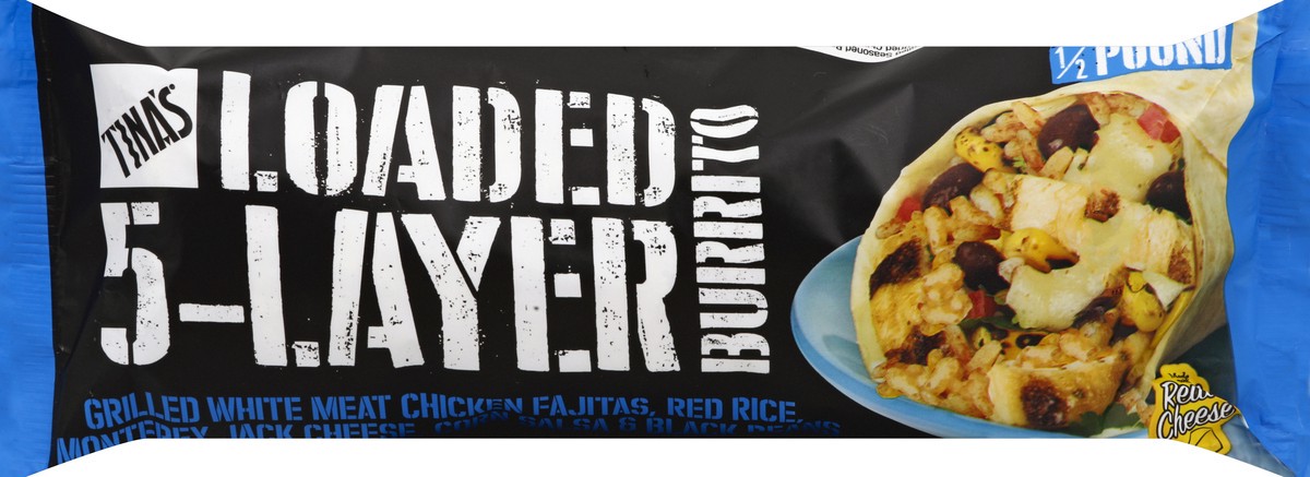 slide 5 of 5, Tina's Loaded 5-Layer Chicken Fajita Burrito, 8 oz