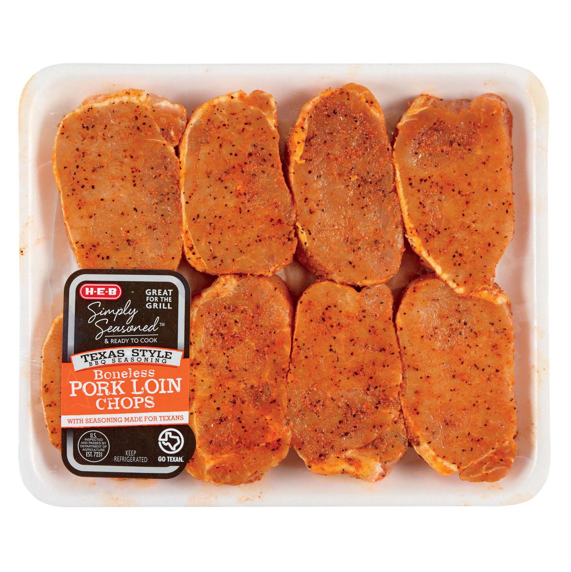 slide 1 of 1, H-E-B Simply Seasoned Texas Style Boneless Pork Loin Chops Value Pack, per lb