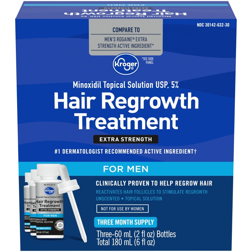 slide 1 of 1, Kroger Hair Regrowth Treatment for Men, 3 ct; 2 fl oz