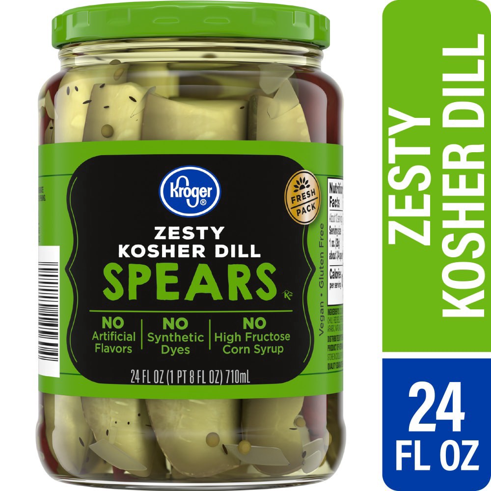 slide 1 of 4, Kroger® Zesty Kosher Dill Spears, 24 fl oz