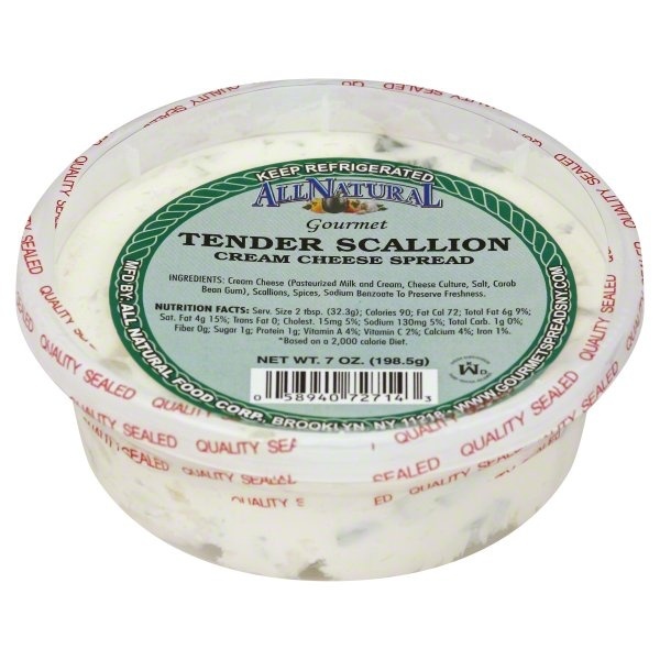 slide 1 of 1, All Natural Tender Scallion Cream Cheese Spread, 7 oz