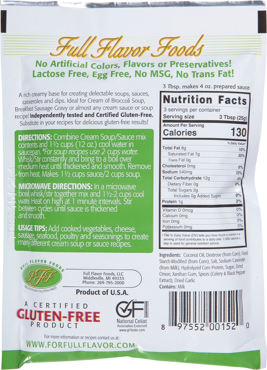slide 2 of 9, Full Flavor Foods Gluten-Free & Lactose Free Cream Base Mix for Cream Soups & White Sauces 2.65 oz, 2.65 oz
