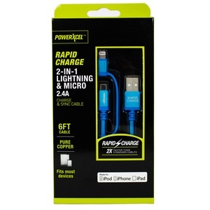 slide 1 of 1, PowerXcel 6ft Lightning & Micro Cable, Blue, 1 ct