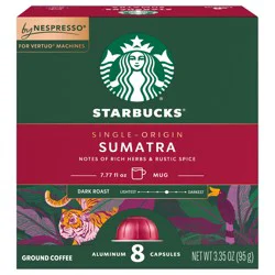 Starbucks By Nespresso Vertuo Line Pods, Dark Roast Coffee, Single-Origin Sumatra, 100% Arabica, 8 Pods