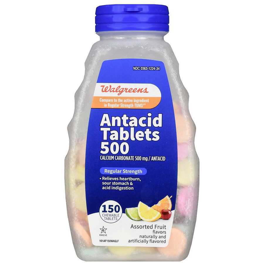 slide 2 of 5, Walgreens Regular Strength Assorted Fruit Flavor Antacid Chewable Tablets 500Mg, 150 ct